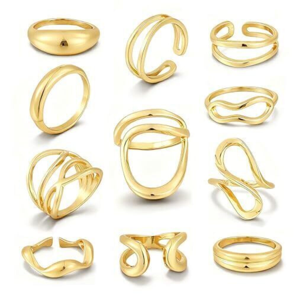 2707 12PCS Gold Stackable Rings Set , 18K Gold Plated Open Stacking Knuckle